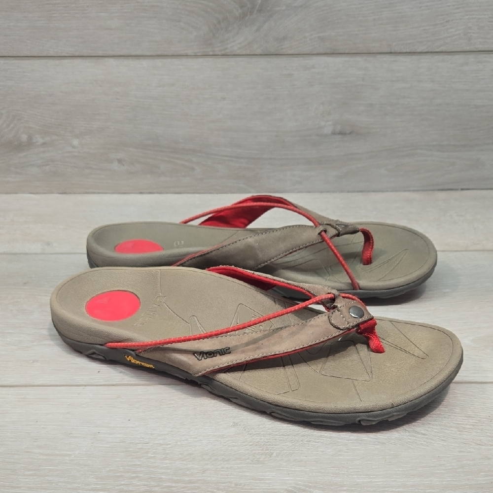 Vionic Active Orthoheel Cascade Vibram Women's Leather Thong Sandals Flats 10
